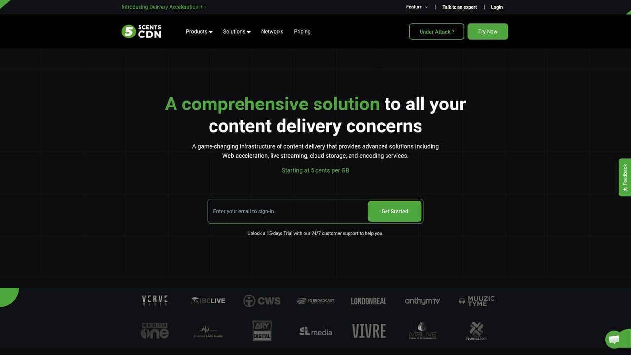 Screenshot of 5centsCDN website