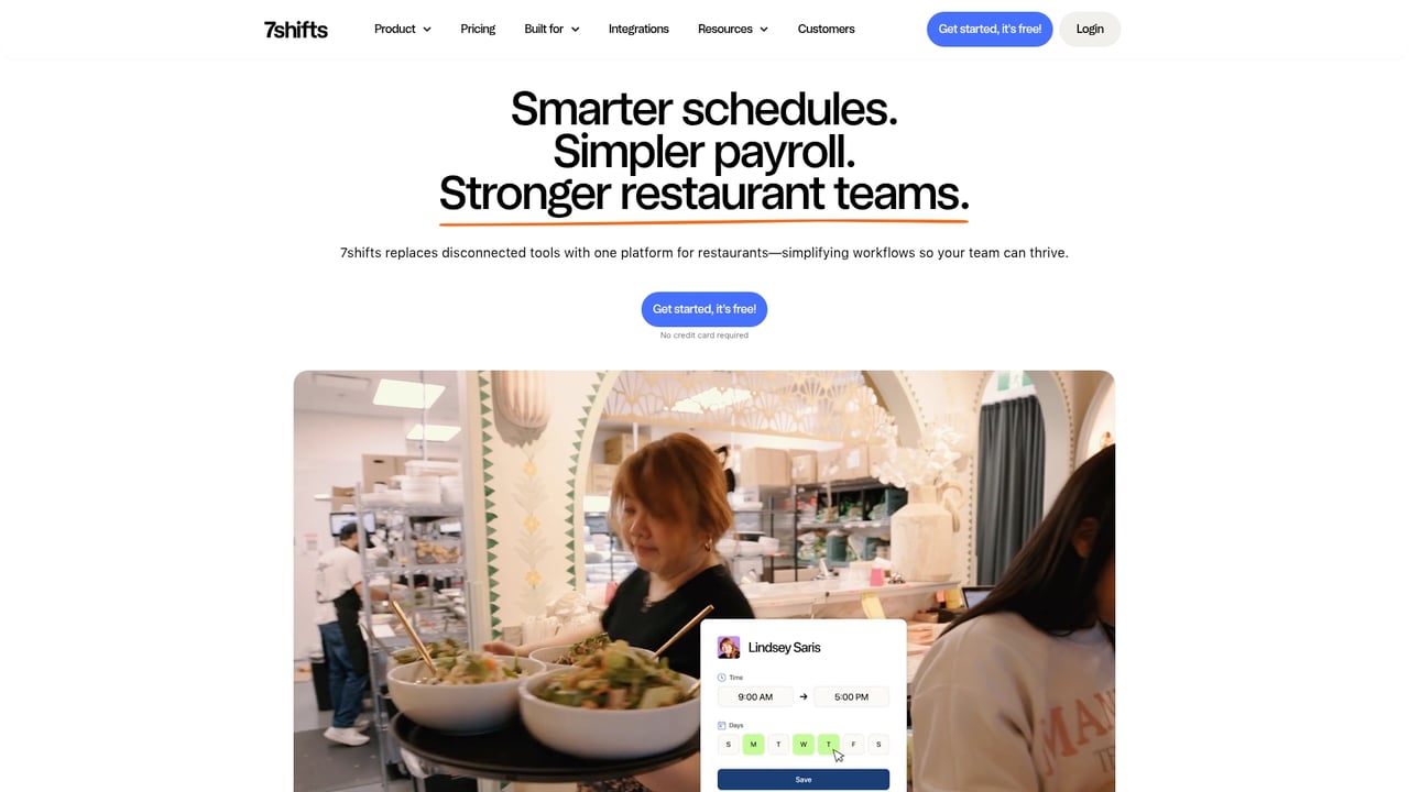 Screenshot of 7Shifts website
