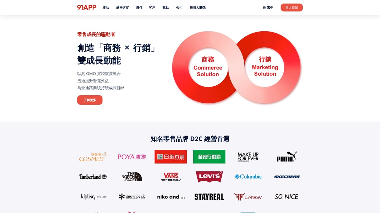 Screenshot of 91App website