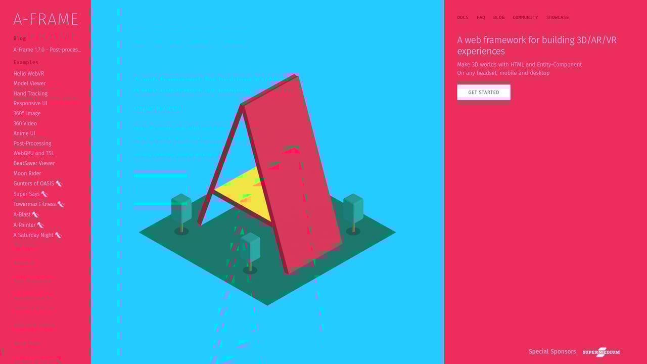 Screenshot of A-Frame website