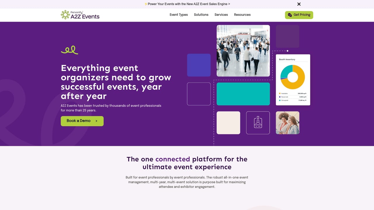 Screenshot of A2Z Events website