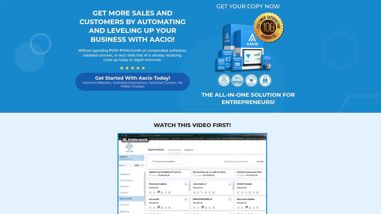 Screenshot of Aacio website