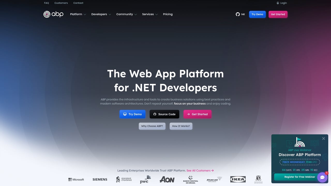 Screenshot of ABP Framework website