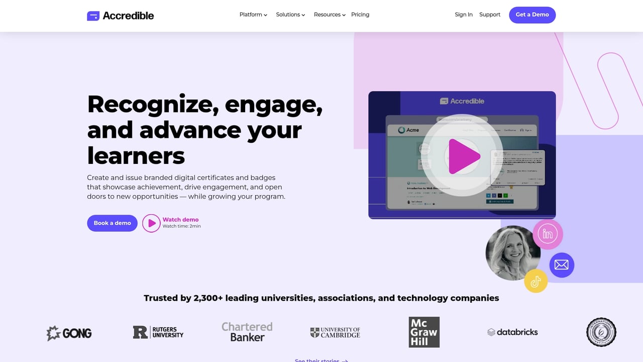 Screenshot of Accredible website