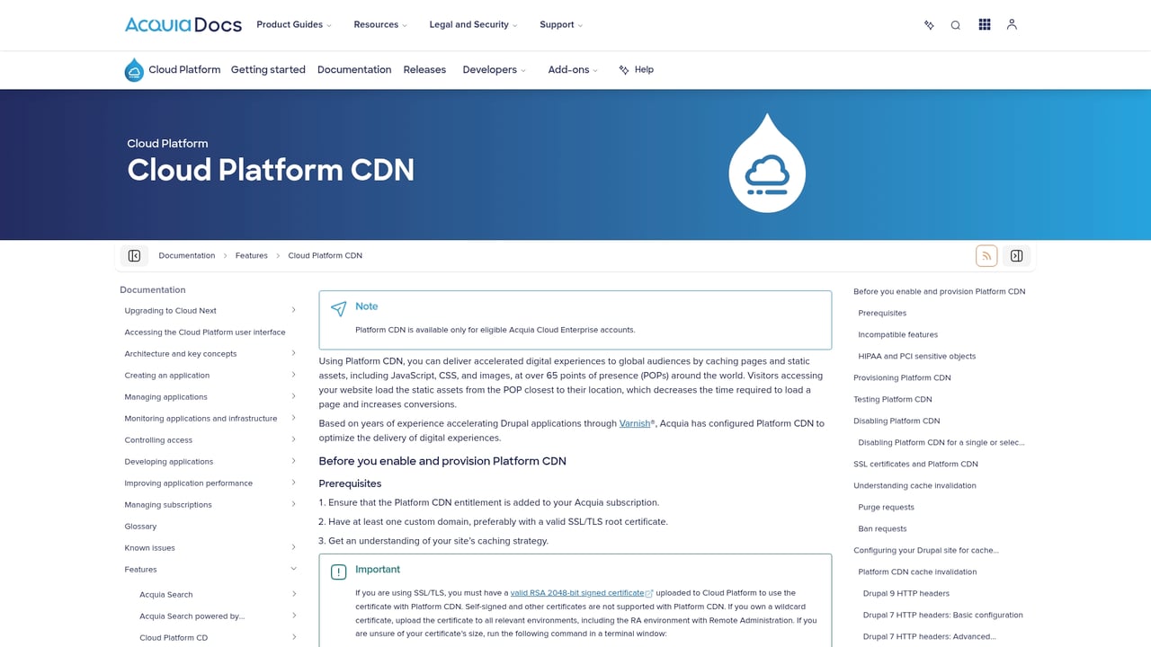 Screenshot of Acquia Cloud Platform CDN website