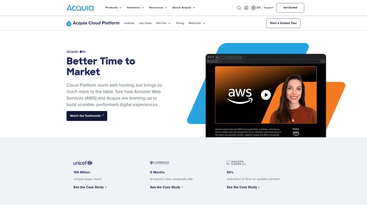 Screenshot of Acquia Cloud Platform website