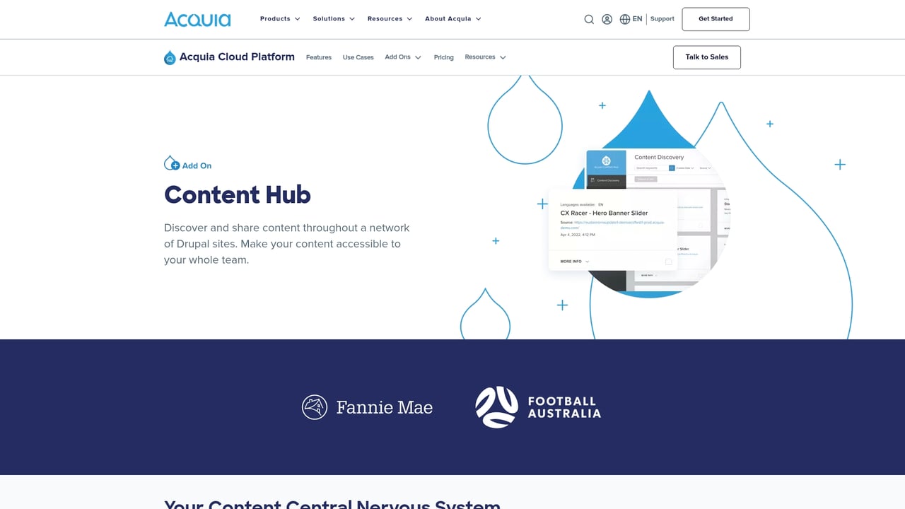 Screenshot of Acquia Content Hub website