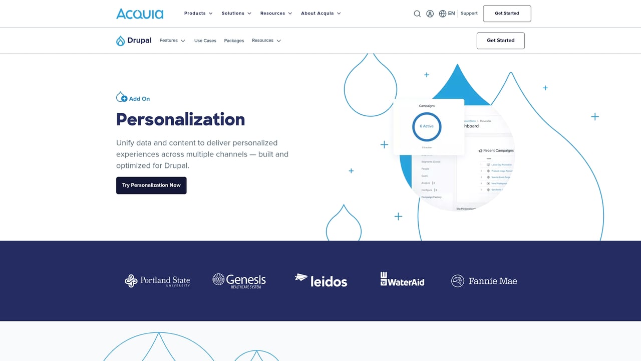 Screenshot of Acquia Personalization website