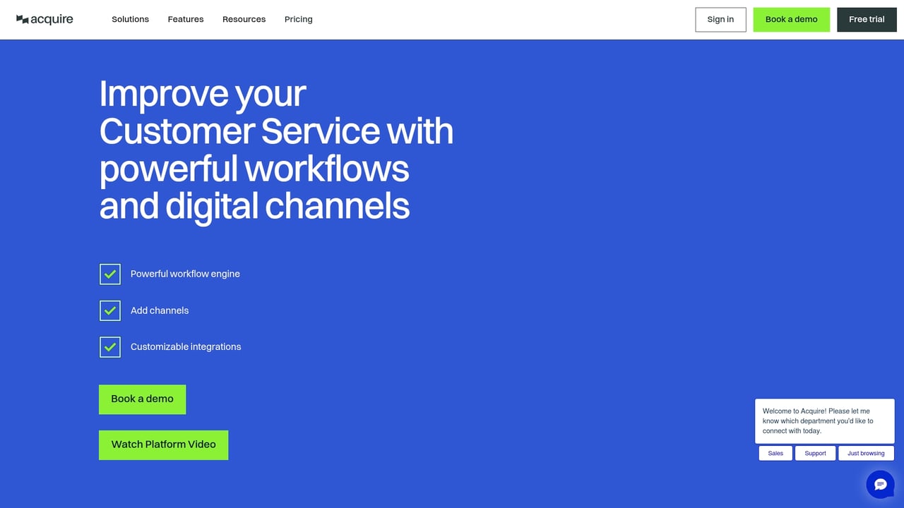 Screenshot of Acquire Live Chat website