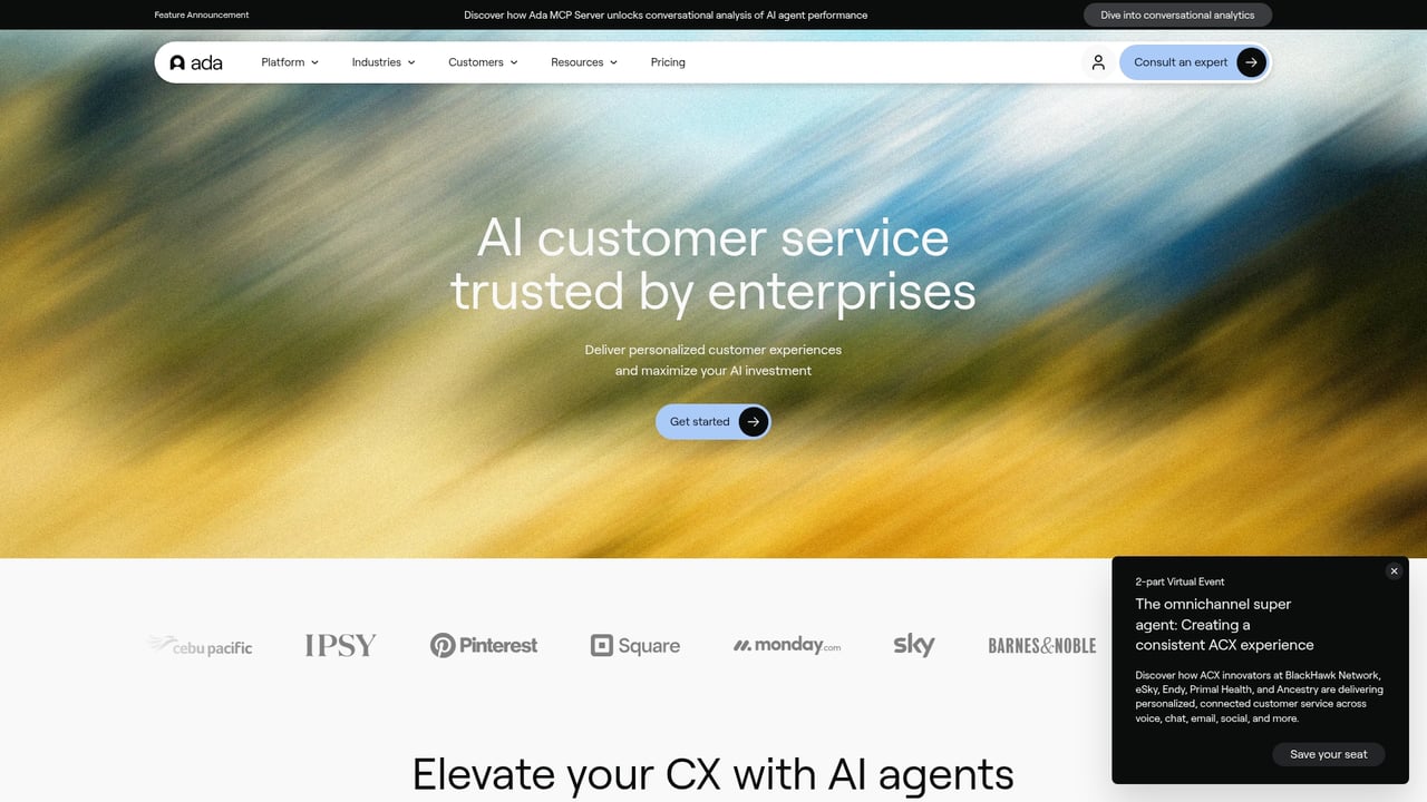 Screenshot of Ada website