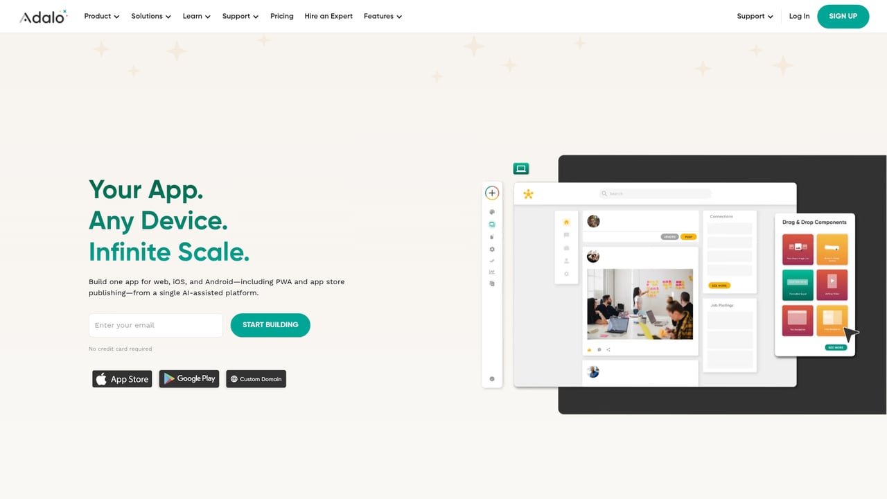 Screenshot of Adalo website