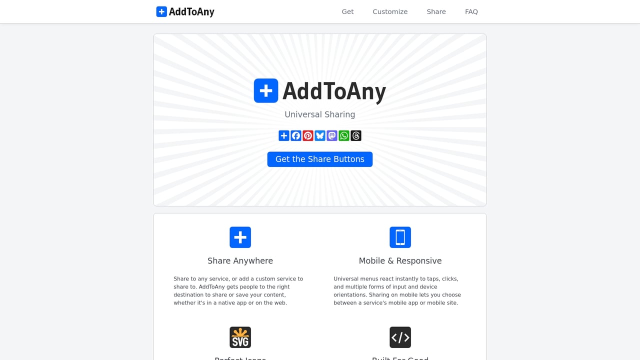 Screenshot of AddToAny website