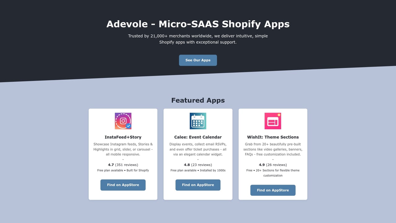 Screenshot of Adevole website
