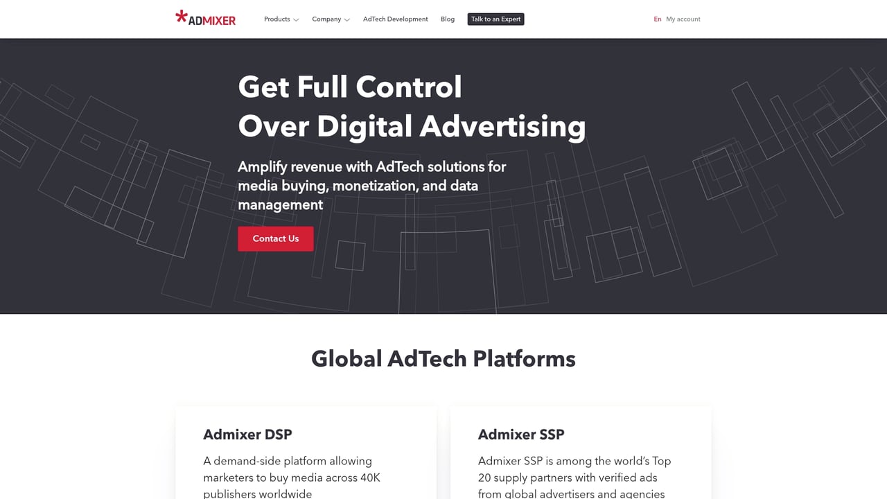 Screenshot of Admixer website