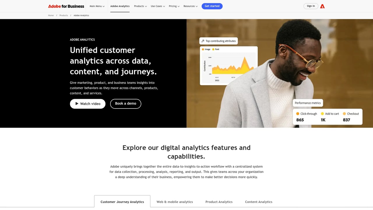 Screenshot of Adobe Analytics website