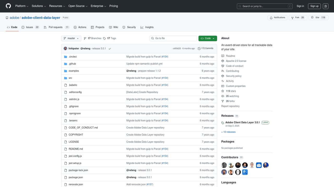 Screenshot of Adobe Client Data Layer website
