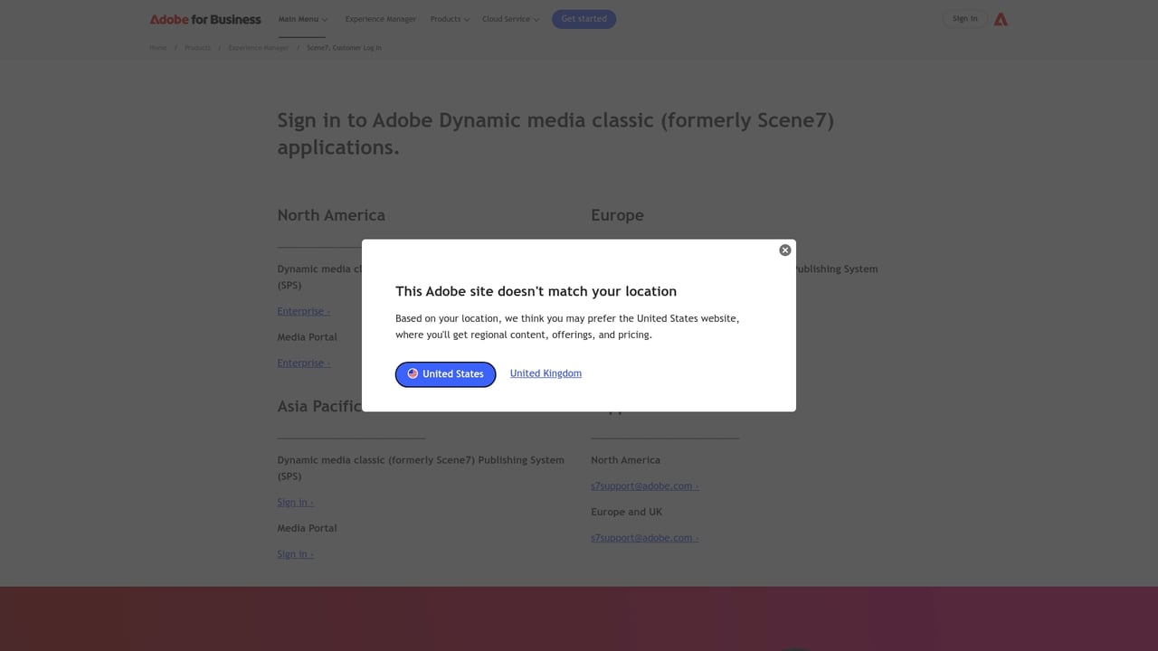 Screenshot of Adobe Dynamic Media Classic website