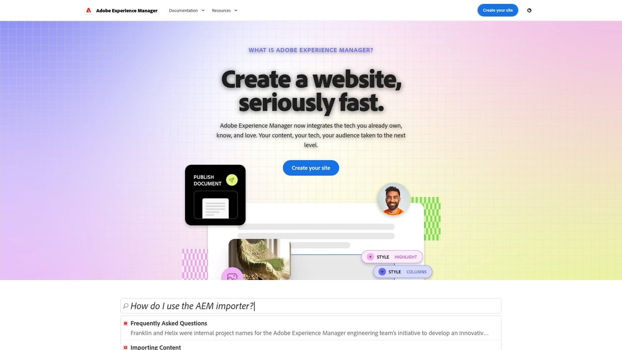 Screenshot of Adobe Experience Manager Franklin website