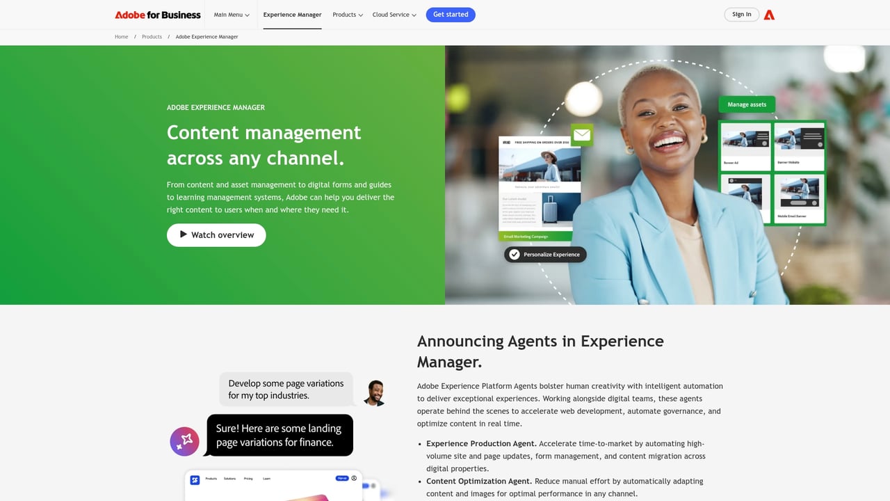 Screenshot of Adobe Experience Manager website