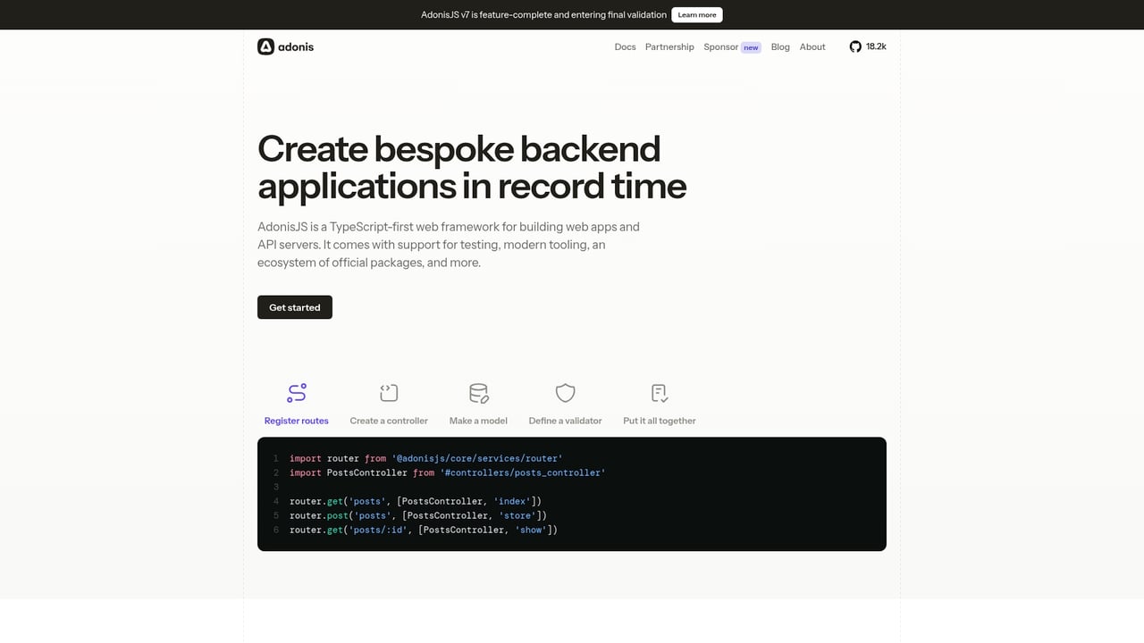 Screenshot of AdonisJS website