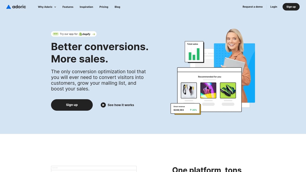 Screenshot of Adoric website