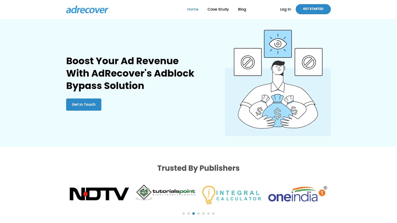 Screenshot of AdRecover website