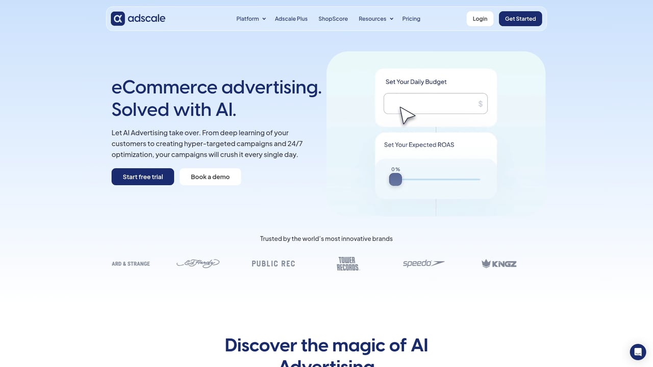 Screenshot of AdScale website