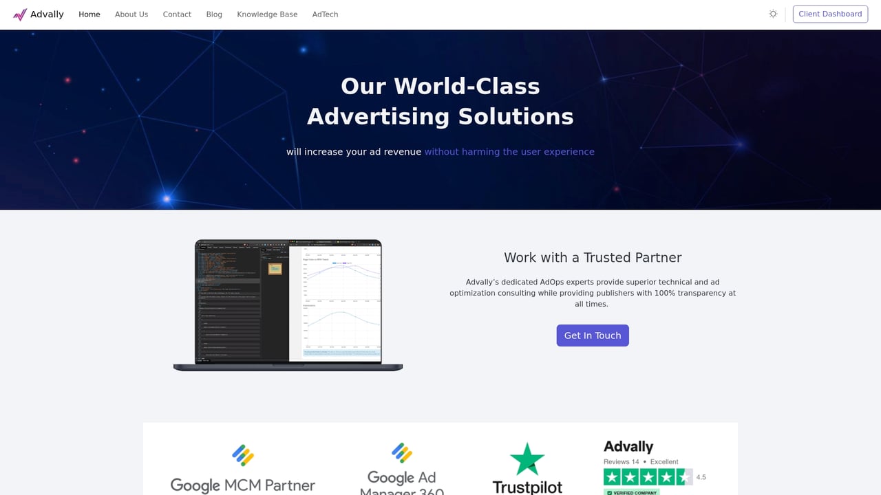 Screenshot of Advally website