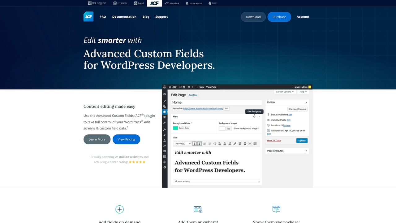 Screenshot of Advanced Custom Fields website