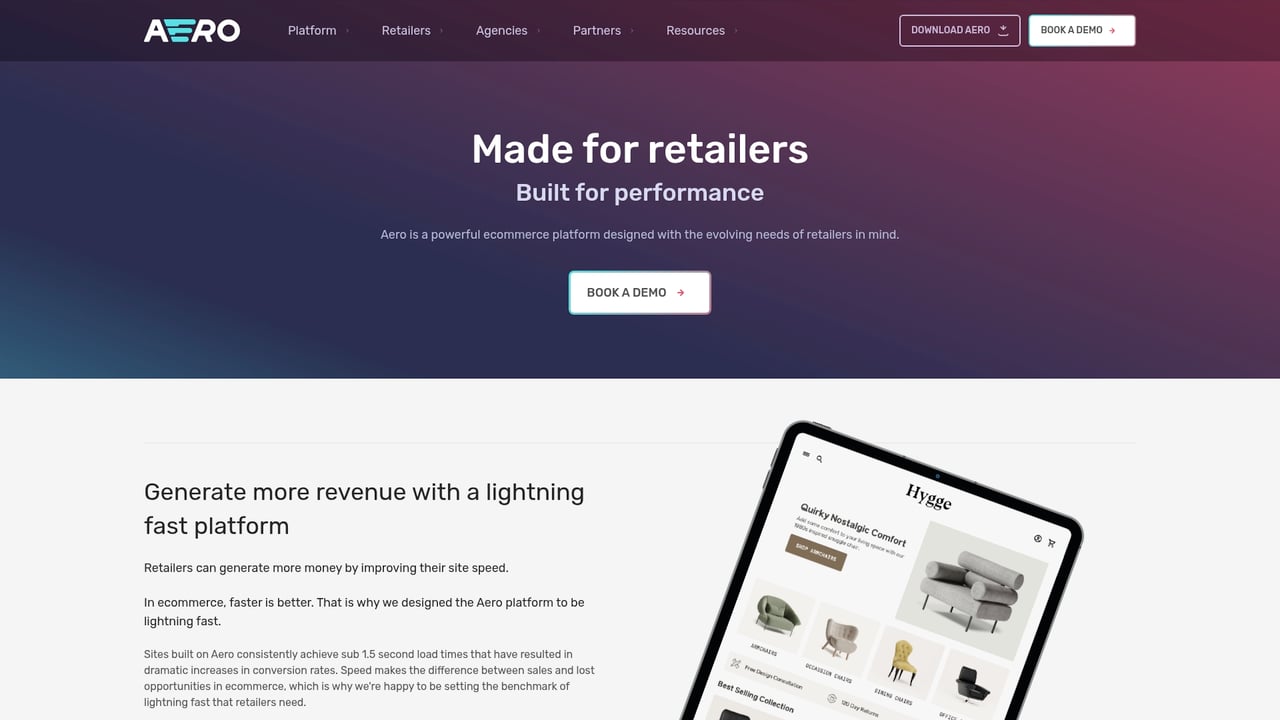 Screenshot of Aero Commerce website