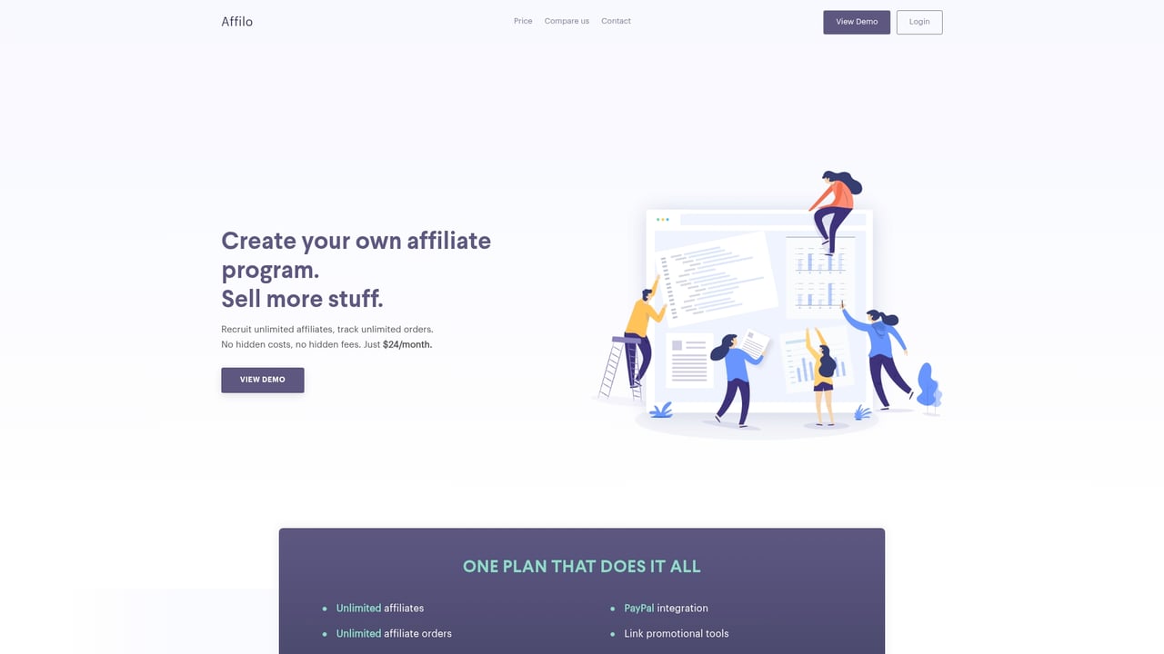 Screenshot of Affilo website