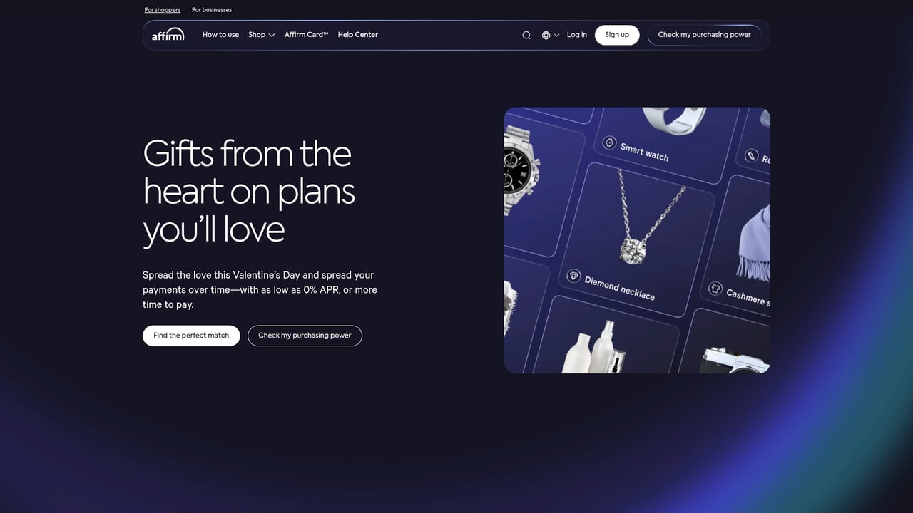 Screenshot of Affirm website