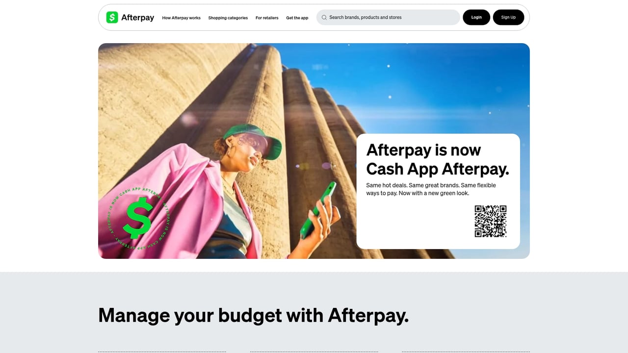 Screenshot of Afterpay website