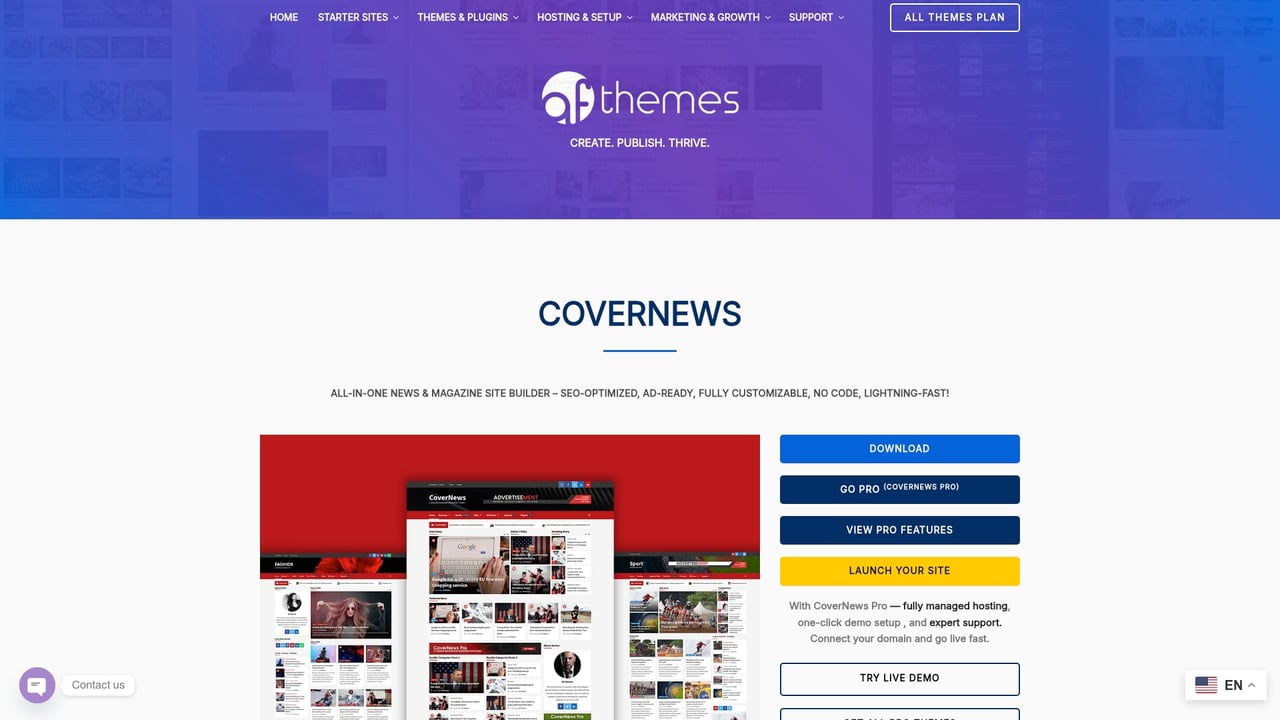Screenshot of AFThemes CoverNews website