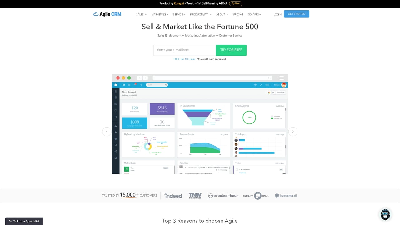 Screenshot of Agile CRM website