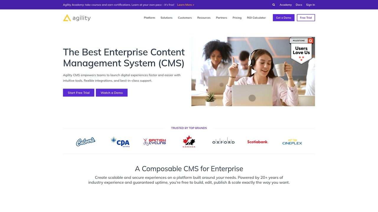 Screenshot of Agility CMS website