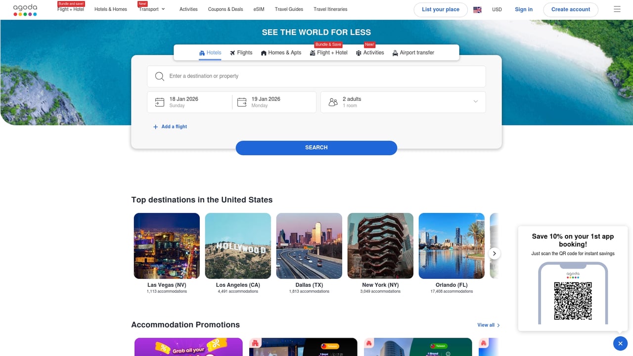 Screenshot of Agoda website