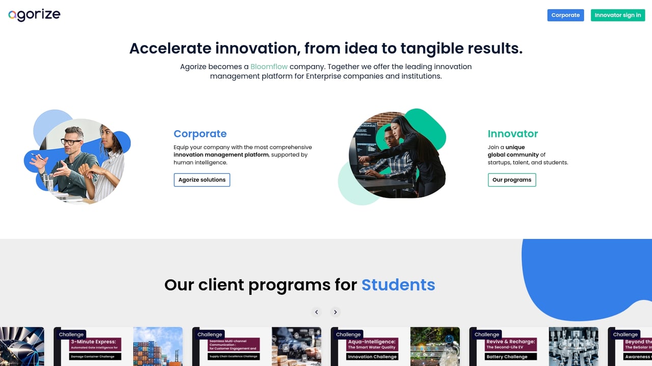 Screenshot of Agorize website