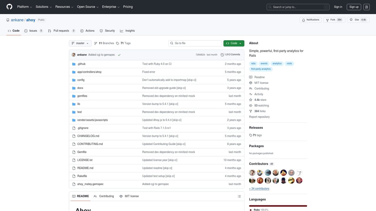Screenshot of Ahoy website