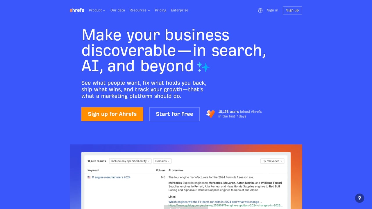 Screenshot of Ahrefs website