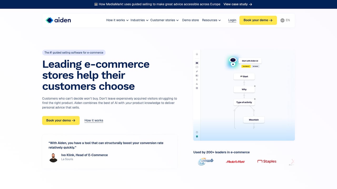 Screenshot of Aiden website
