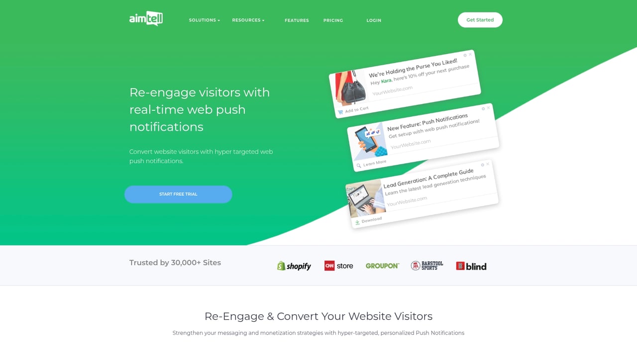 Screenshot of Aimtell website