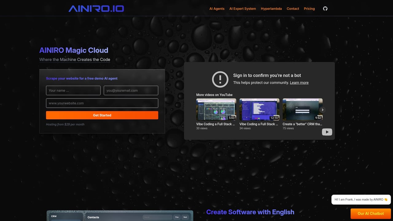 Screenshot of AINIRO website