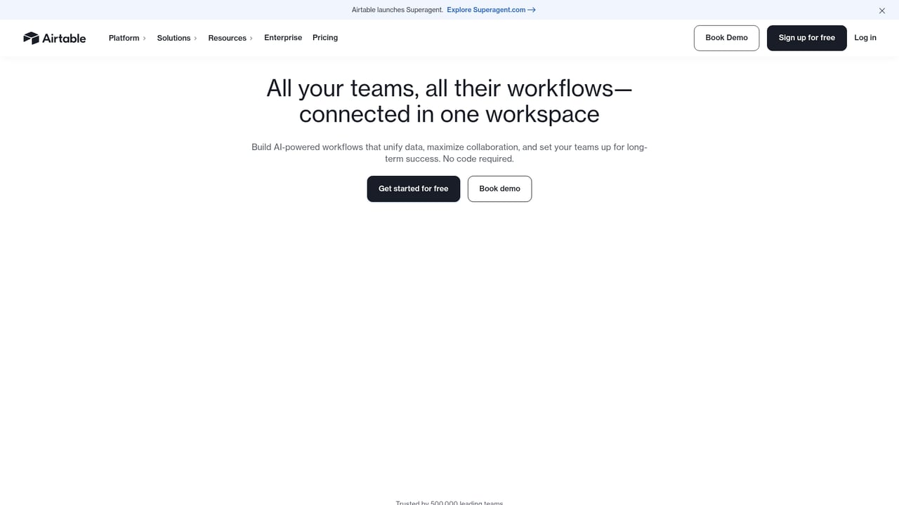 Screenshot of Airtable website