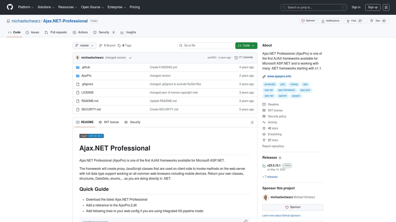 Screenshot of Ajax.NET Professional website