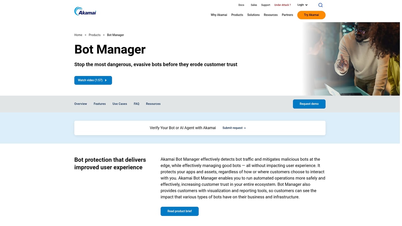 Screenshot of Akamai Bot Manager website