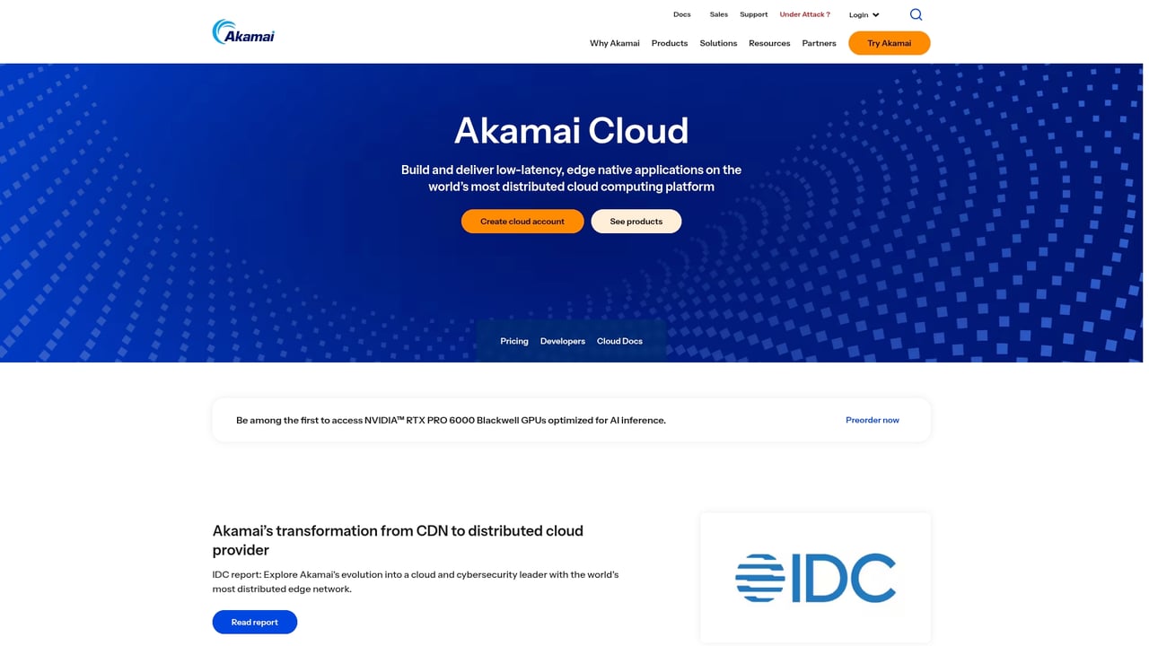Screenshot of Akamai Connected Cloud website