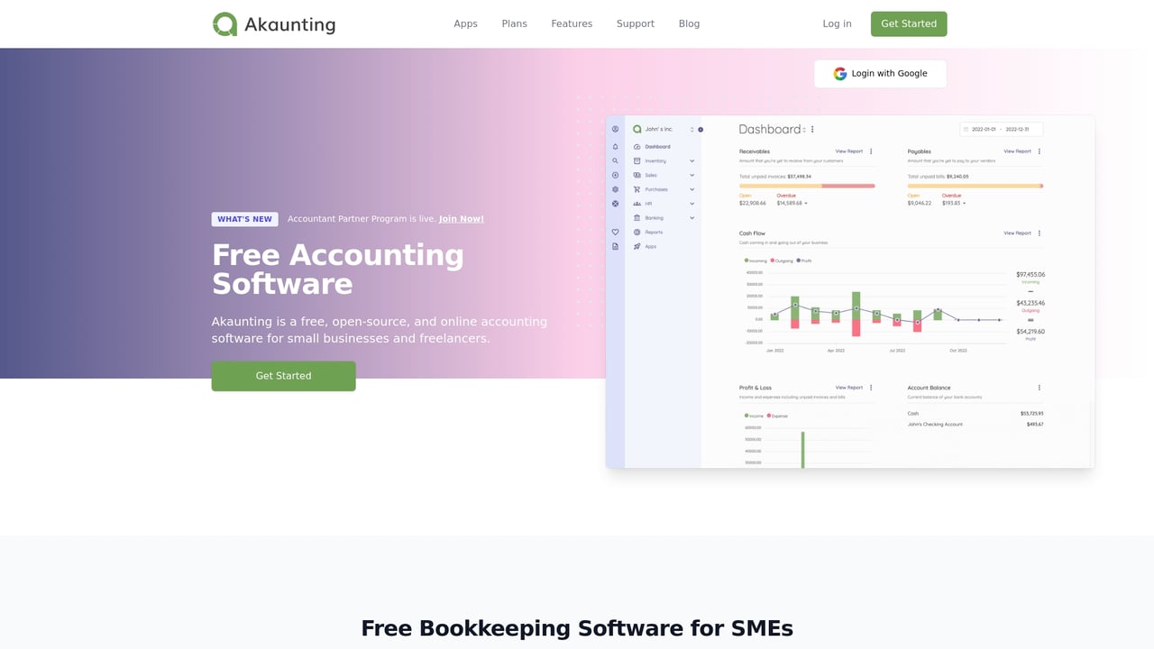 Screenshot of Akaunting website