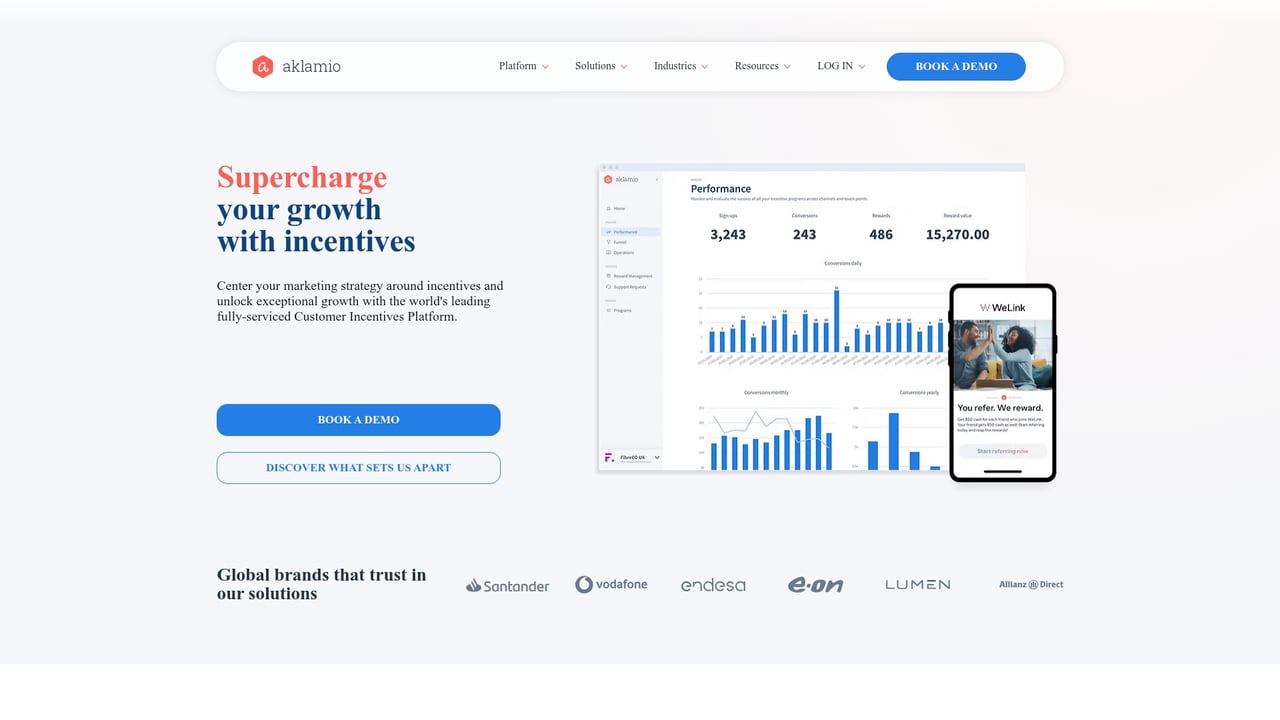 Screenshot of Aklamio website