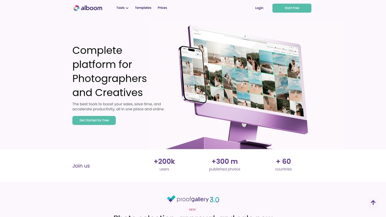 Screenshot of Alboom Proof website